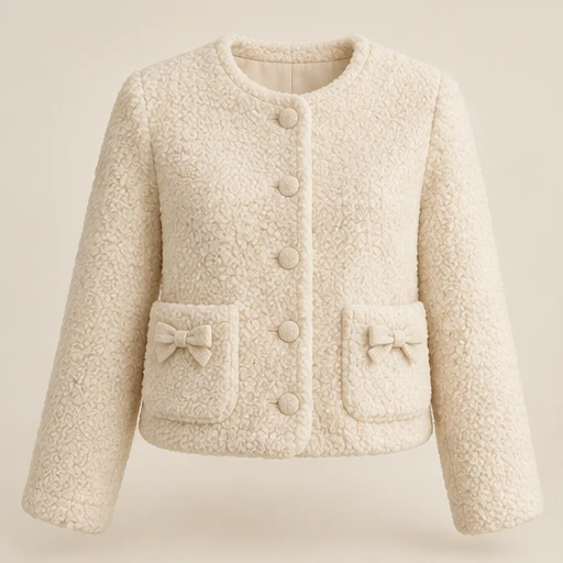 Ribbon Pocket Jacket in Ivory Cream, front view