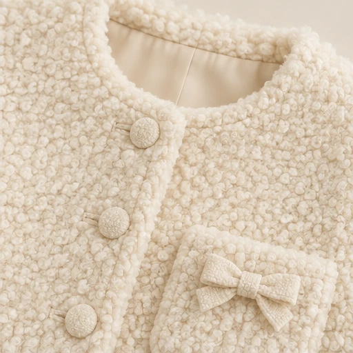 Close-up of the Ribbon Pocket Jacket's soft texture and bow